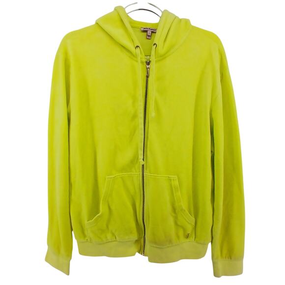 Juicy Couture Yellow Velour Tracksuit Jacket Women LG Y2K Paris Hilton JC Emblem - Picture 1 of 9